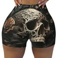 thumbnail image 2 of Fotbe Vintage Pattern Flower Skull Shorts Sin Costuras – Shorts Deportivos de Cintura Alta para Mujer, Elásticos para Gimnasio, Yoga, Running o Ciclismo-Medium, 2 of 8