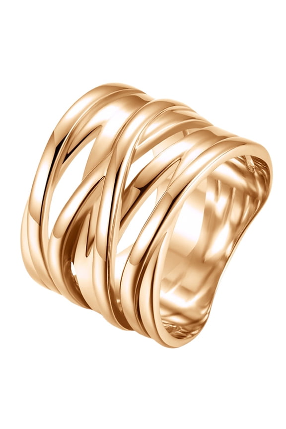 Stainless Steel Wide Braided Statement Rings for Women Chunky Cocktail Twisted Band Jewelry Gift Rose Gold Size 9