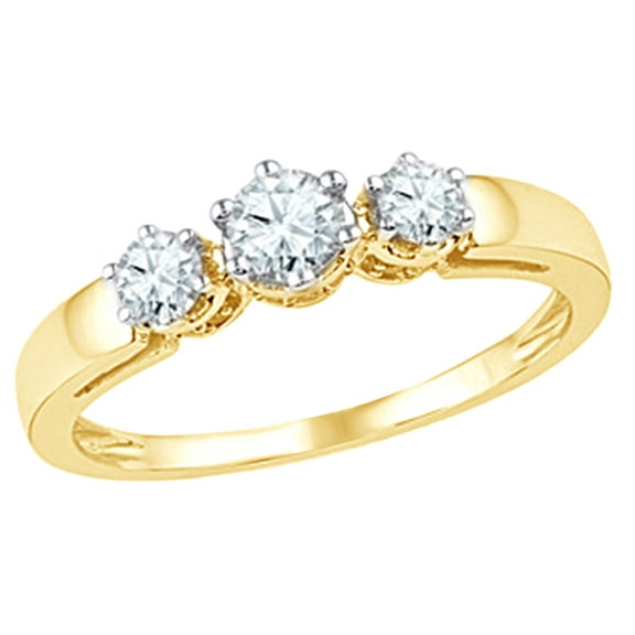 AFFY White Natural Diamond Three Stone Engagement Ring in 10k Yellow Gold