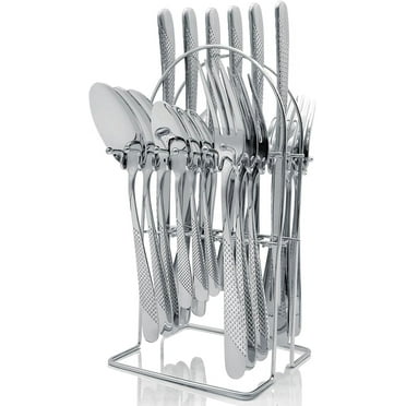 Gold Silverware Set,24 Pieces Flatware Set with Silverware Holder, Stainless Steel Knives and Forks and Spoons Cutlery Set Service for 6, Kitchen Utensil Tableware Set with Antiskid Handle