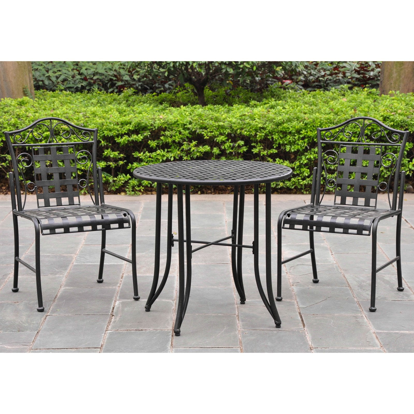 International Caravan Mandalay Iron 3Piece Bar Height Outdoor Bistro Set, Black