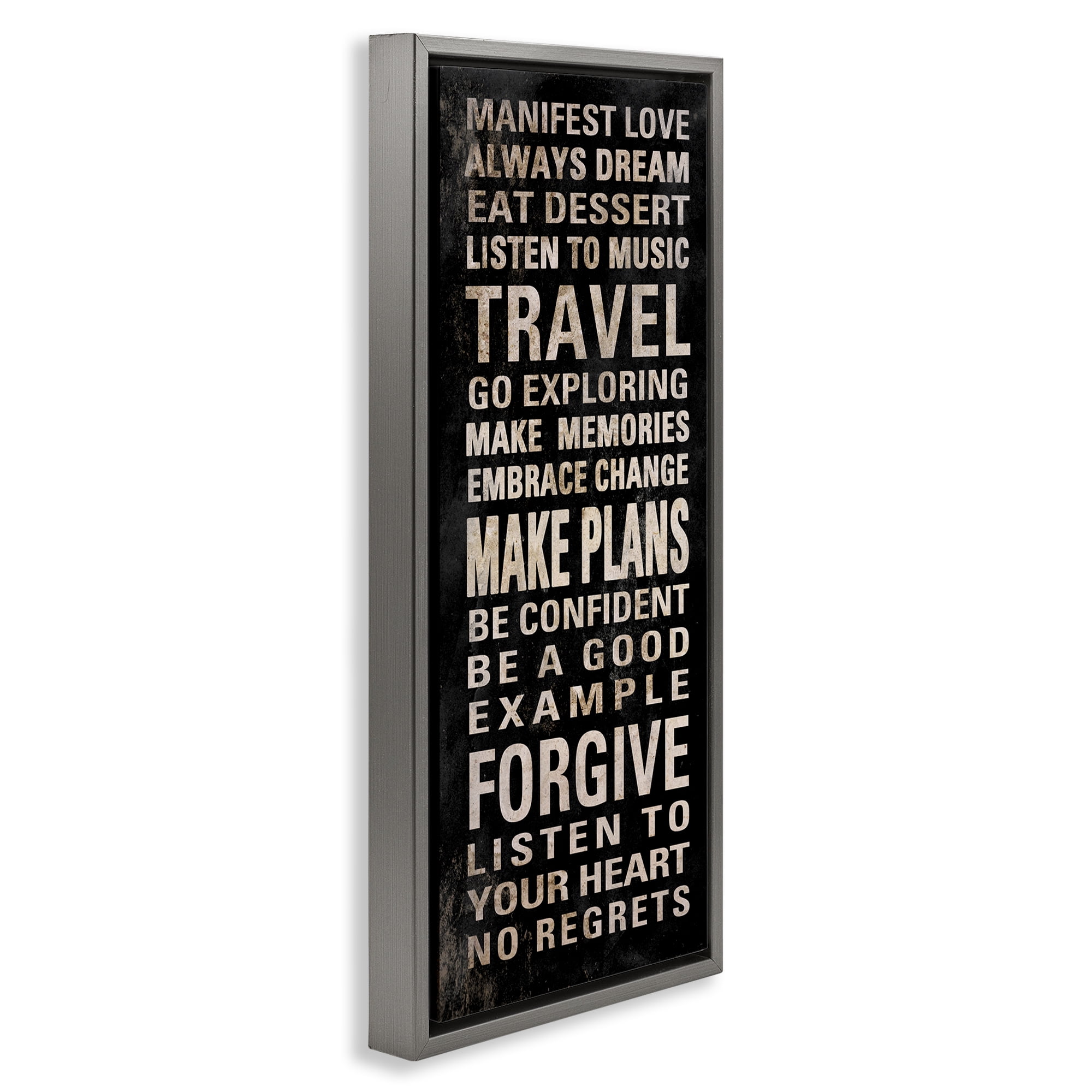 Stupell Industries Manifest Love Phrases Typography Painting Gray Floater Framed Art Print Wall Art, 15 x 31