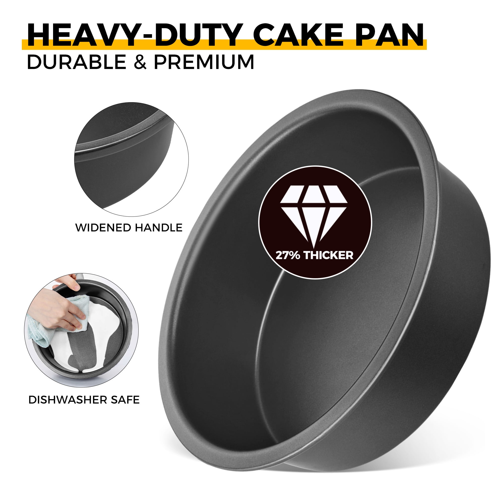 HONGBAKE Round Cake Pan Set for Baking, 8 Inch, Nonstick Deeper Circle Cake Pans with Wider Grips, 2 Pieces Layer Cake Tin, Cheesecake Mold, Huty Duty, Dishwasher Safe - Grey - Thumbnail 3