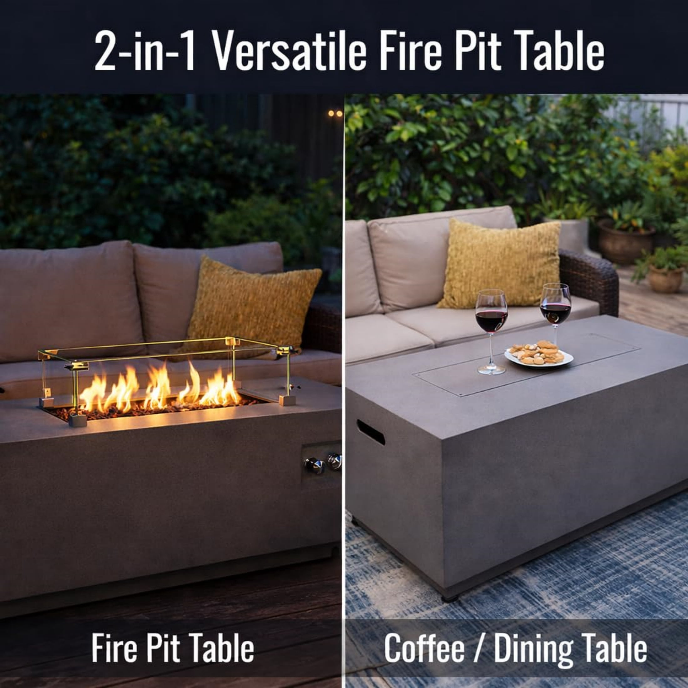 Chicdaze 42" Outdoor Propane Fire Pit Table, 50,000 BTU Rectangle Natural Gas Firepit with Tank Table, No Assembly Low Profile Fire Table for Outside Patio & Backyard, CSA Certified