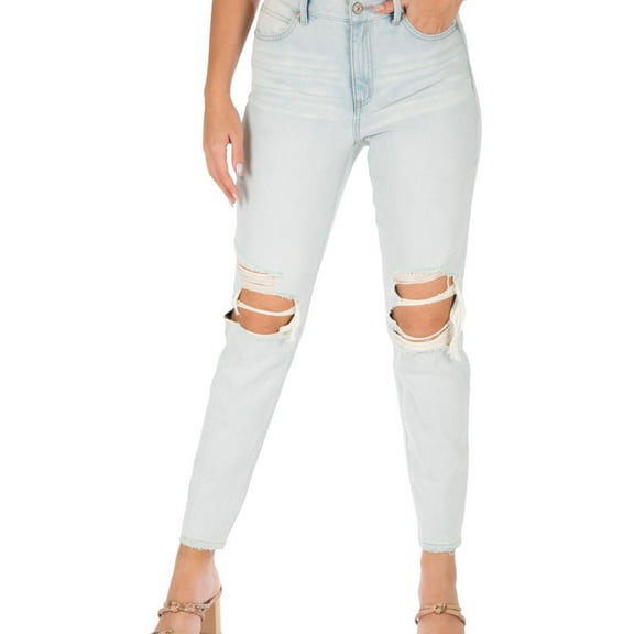 Rewash Womens Real Curve Mom Distressed Skinny Fit Jeans, Blue, Juniors, 0