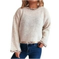 thumbnail image 2 of YHAJDS Women Winter Oversized Sweatshirt,Women Long Sleeve Tops Solid Color Crew Neck Pullover Sweater with Ruffled and Long Sleeves, 2 of 5