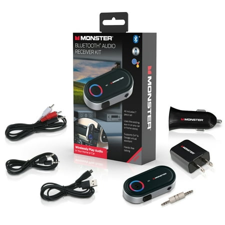 Monster New 7 Piece Bluetooth Auxiliary Audio Receiver Kit with Voice Control, 1.5 in, 0.33 lb