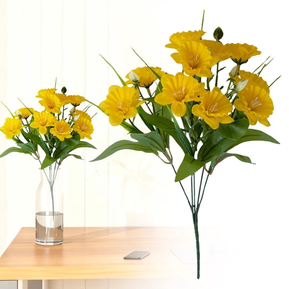 Artificial Yellow Daffodil Bouquet, Realistic Faux Plant for Wedding Bouquets, Family Gatherings, indoor Flower Arrangements and Bright Home Decor