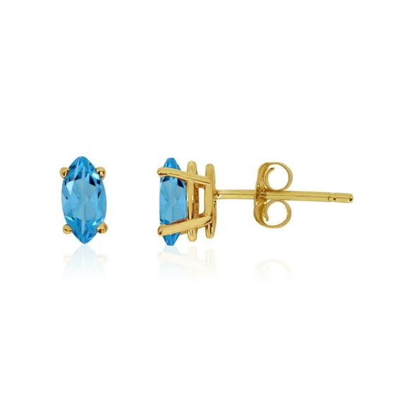 14k Yellow Gold Blue Topaz Marquise Earrings