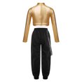 thumbnail image 2 of YONGHS Kids Girls Hip Hop Dance Costume Outfits Long Sleeve Sequin Crop Top with Cargo Pants Set Gold 10, 2 of 5