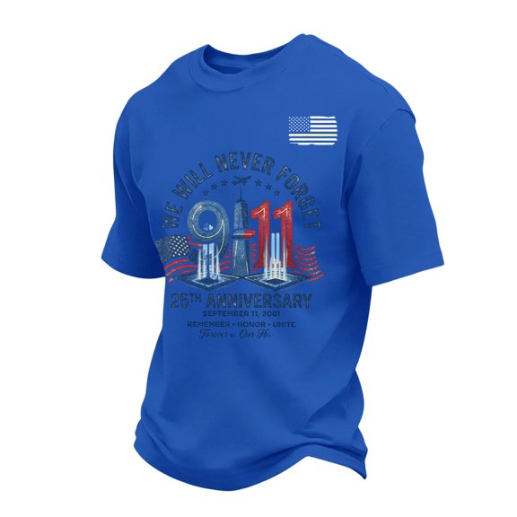 Men's 9/11 25Th Anniversary Shirt We Will Never Forget Tshirt Patriotic Top 9-11 Memorial Printed Vintage T-Shirt