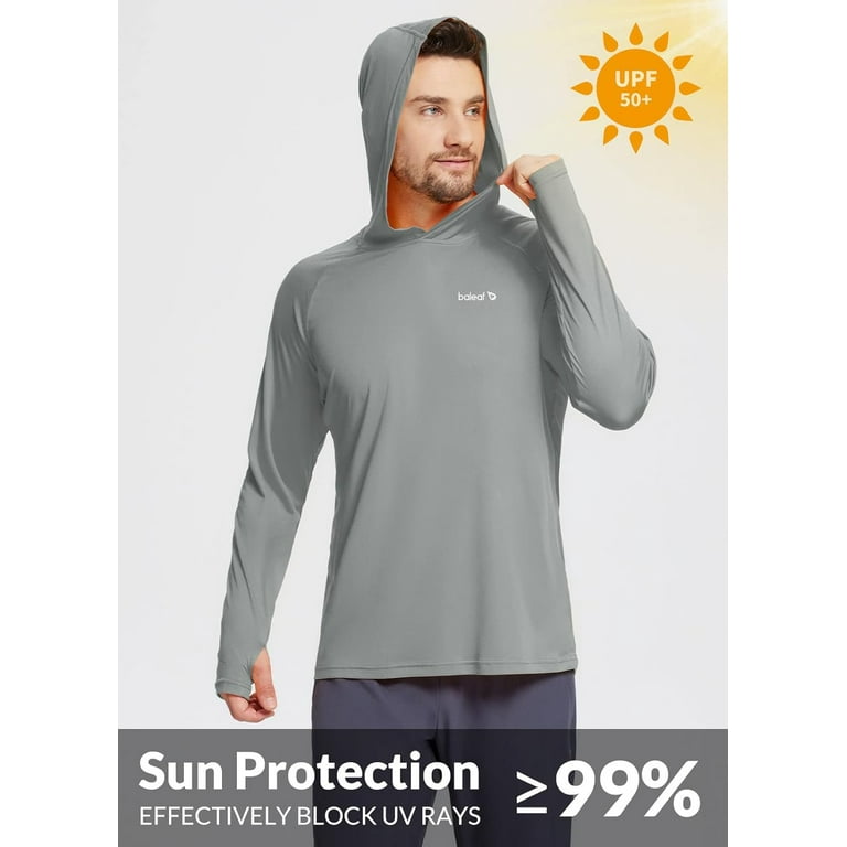 Baleaf Men's Sun Protection Hoodie Shirt UPF 50+ Long Sleeve UV SPF T-shirts with Mask Rash Guard Fishing Lightweight