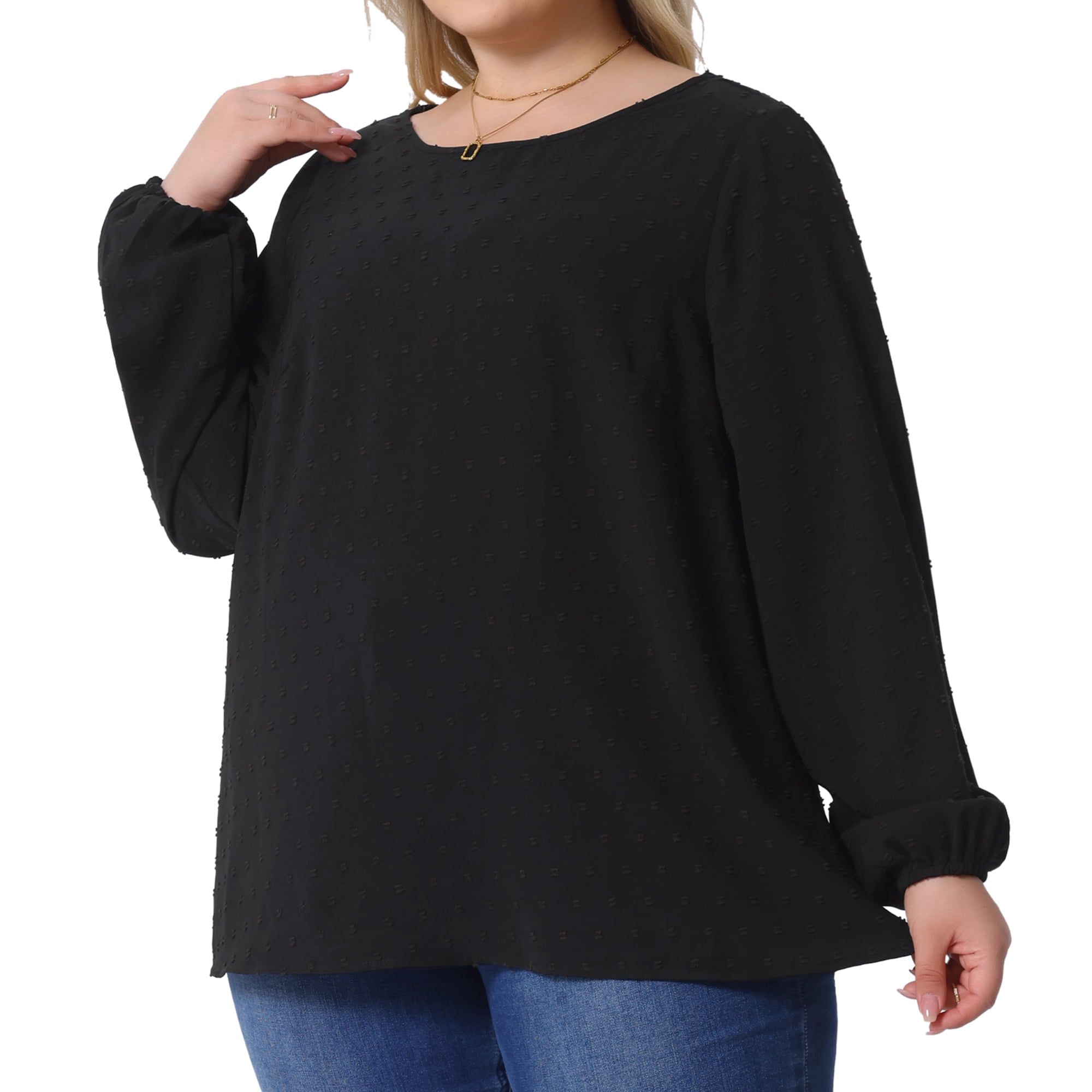 DARING DIVA Women's Plus Crewneck Chiffon Swiss Dots Shirts Top 3X Black