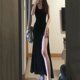 thumbnail image 4 of Vestido Rimocy sexy con tirantes finos y abertura alta para mujer, vestido negro ajustado de verano 2024, vestido largo de fiesta sin mangas para mujer, 4 of 6