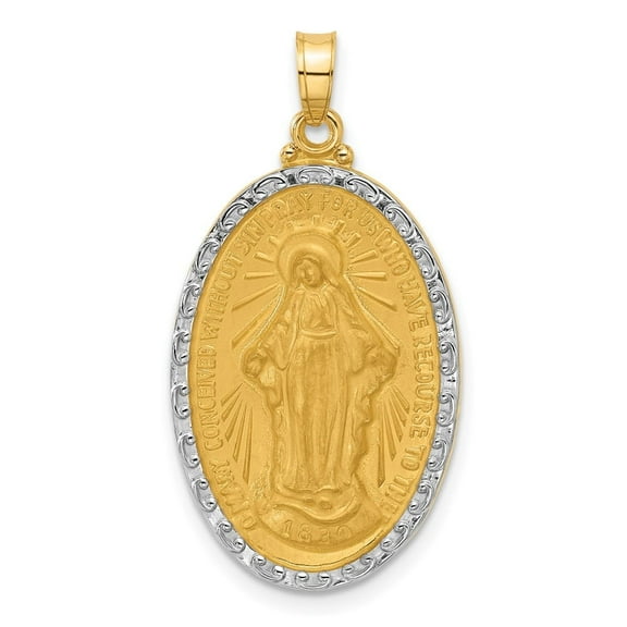 Auriga Fine Jewelry 14K Yellow Gold with Satin Miraculous Medal Solid Oval Pendant for Women (L -33 mm, W-17.6 mm)