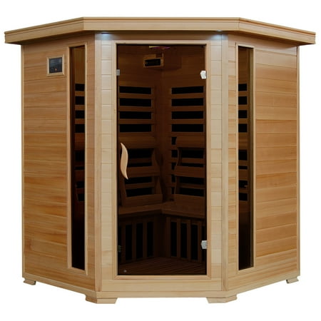 Radiant Saunas 4-Person Hemlock Corner Infrared Sauna w/ 10 Carbon Heaters