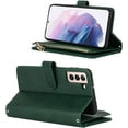 thumbnail image 3 of Samsung Galaxy S21 5G Wallet Case,[9 Card Slots] Removable Adjustable Crossbody Necklace Lanyard Shoulder Strap Zipper Magnetic Leather Case for Samsung Galaxy S21 5G,6.2 inch Dark Green, 3 of 14