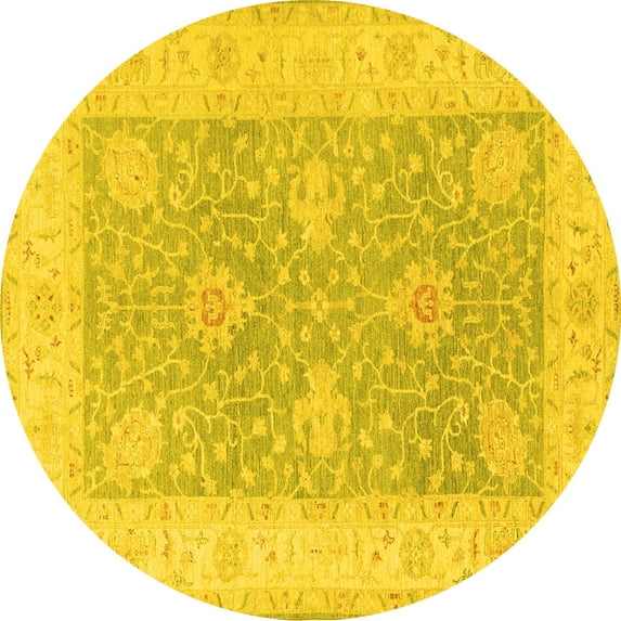 Ahgly Company Indoor Round Oriental Yellow Traditional Area Rugs, 4' Round