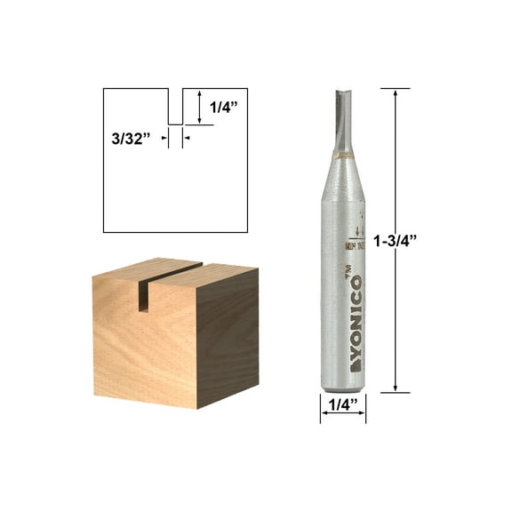 Yonico Carbide Straight Router Bit - 3/32" Dia. X 3/16" Length - 1/4" Shank - 14003q