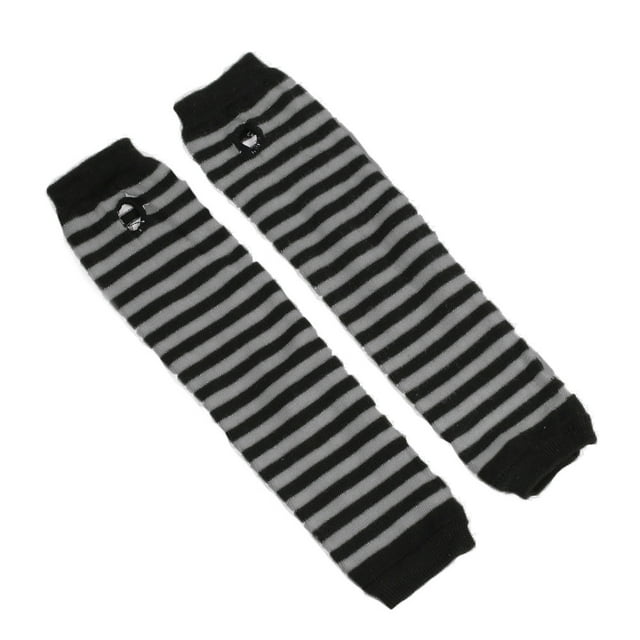 Zhuge Guantes largos sin dedos a rayas para mujer, calentadores de brazos tejidos de invierno para punk rock, cosplay, gótico y fiestas navideñas, color negro y gris