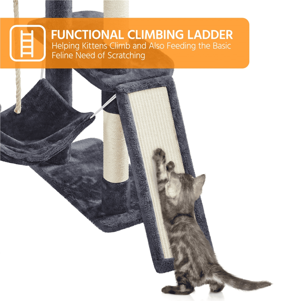 Alden Design 82.5″ H Multi Level Large Cat Tree with 2 Cozy Condos for Indoor Small/Medium Cats, Dark Gray