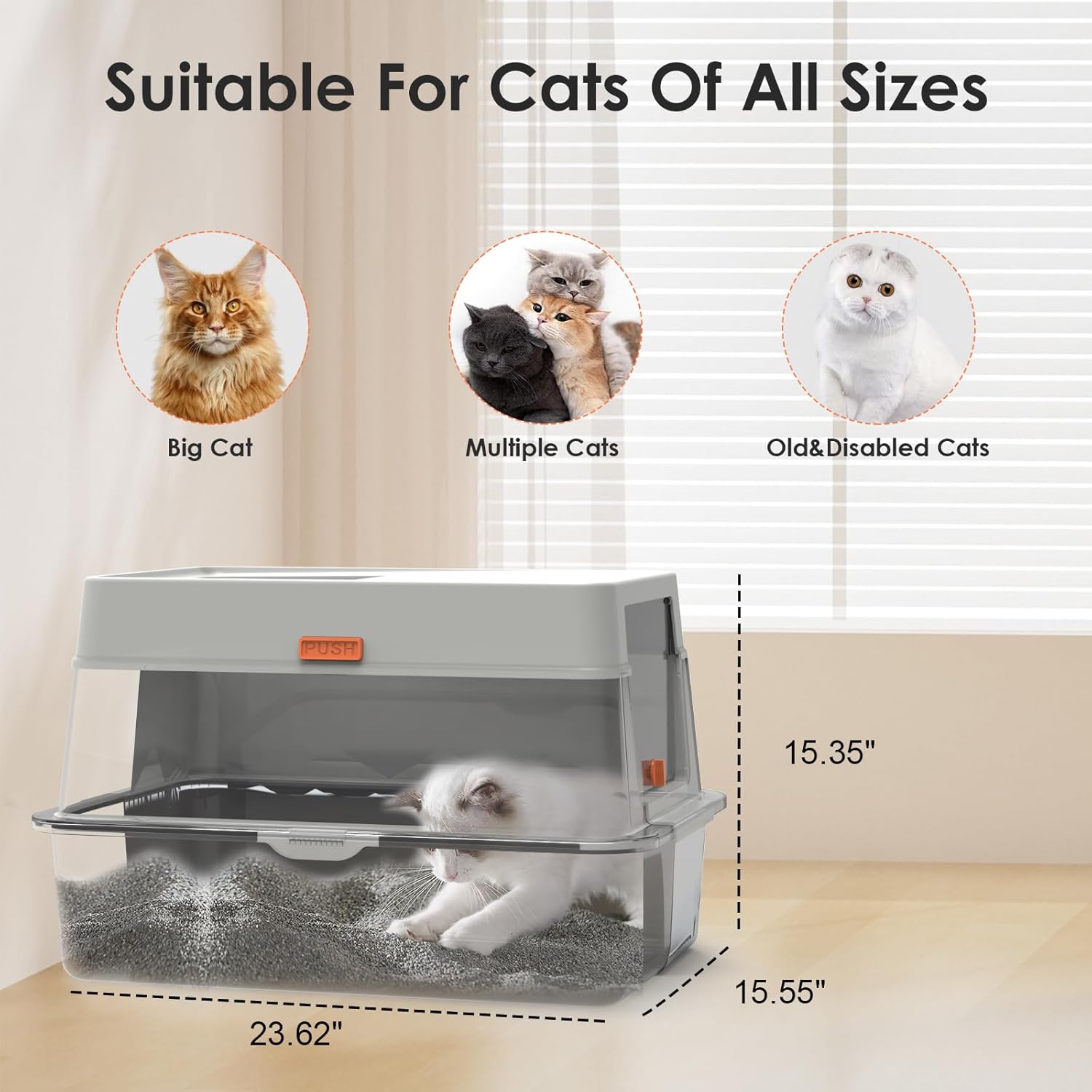 Stainless Steel Cat Litter Box,XL Enclosed Cat Litter Box with Poop Scooper/Footboard/Mat (Light Gray)
