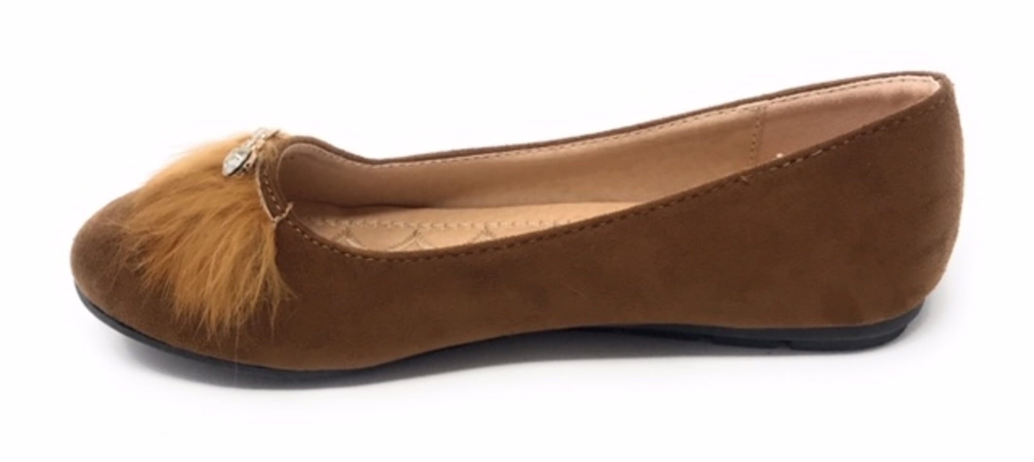 Victoria K Women's Faux Fur With Rhinestone Ballerina Flats