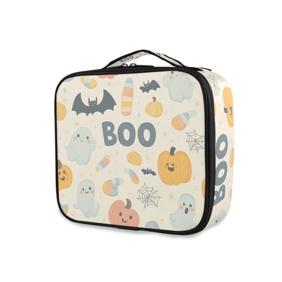 FORMRS Travel Makeup Bag Large Capacity Train Case Cosmetic Organizer with Adjustable Dividers, Halloween Cute Pumpkins