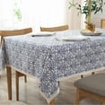 thumbnail image 2 of Cotton and Linen Tablecloth Tablecloth Blue and White Porcelain Graffiti Green Leaf Triangle Geometric Square Tablecloth, 2 of 6