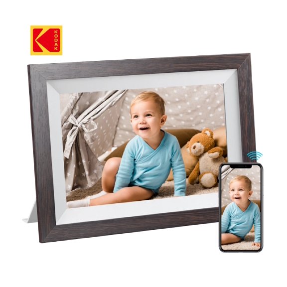 Pre-Owned Kodak 10-inch WIFI Digital Picture Frame, Solid Wood Tone Frame, Gift for Loved One - Chocolate