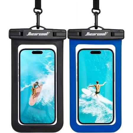 Hiearcool Waterproof Phone Pouch,Universal Waterproof Phone Case Dry Bag Travel Essentials for iPhone, Beach Accessories for Vacation Must Haves - Black&Navy-2 Pack