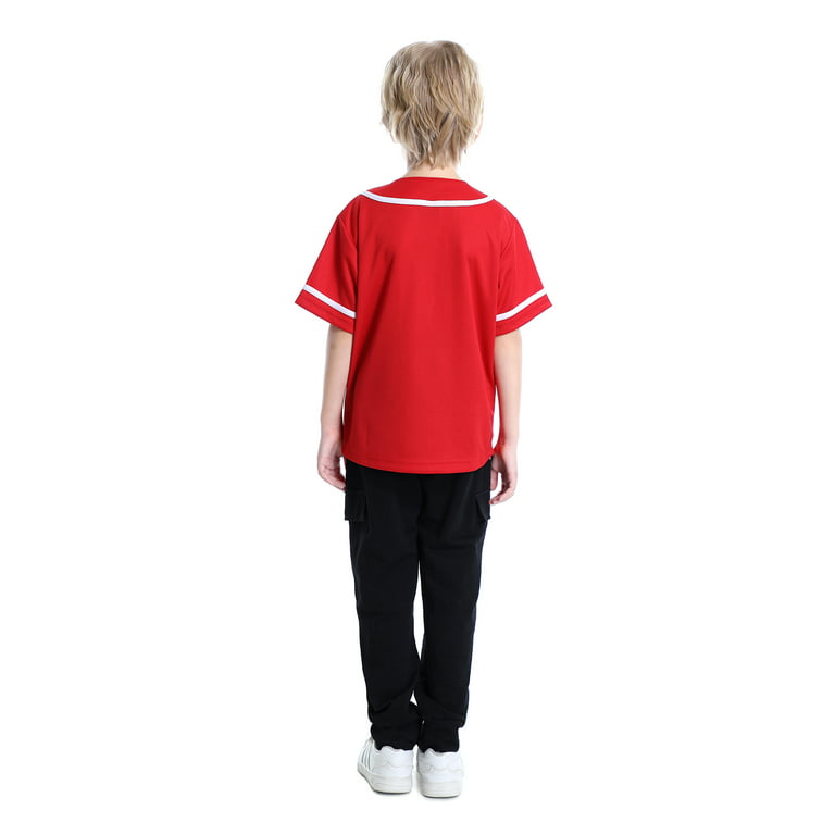 Toptie Boys Baseball Jersey, Kids Button Down Jersey T Shirt Softball-Red  White-8T
