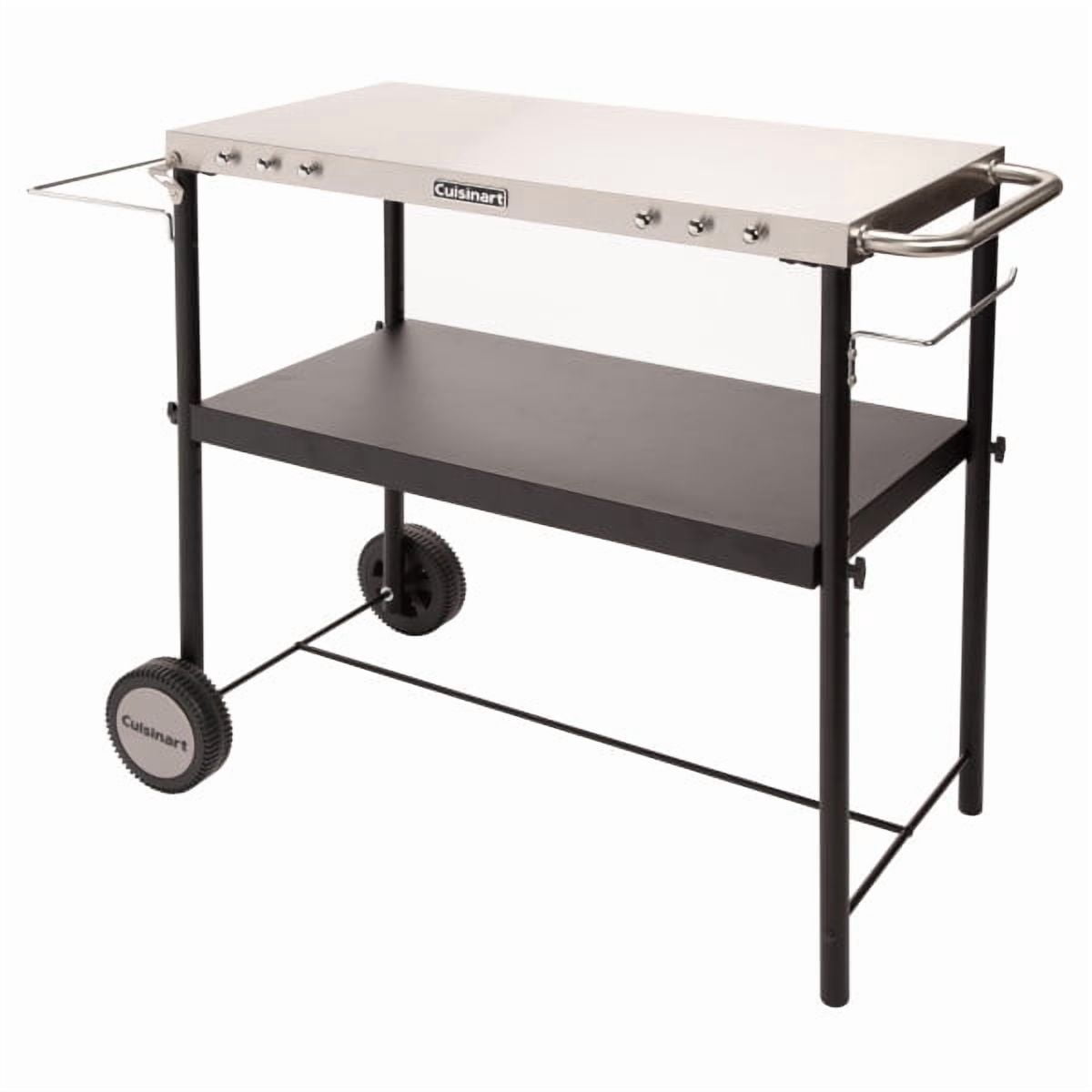 Cuisinart Outdoor BBQ Prep Cart, Stainless Steel Portable Grill Table with Wheels, Grill Cart with Adjustable Storage Shelf, Tool Hooks, Trash Bag & Paper Towel Holder