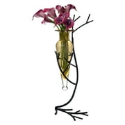 Amber Glass Vase on Twig Metal Stand