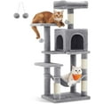 thumbnail image 2 of Feandrea Rascador para gato Árbol para Gatos, Torre de Gatos, Altura 112 cm, 4 Postes, 2 Plataformas, 1 Cueva, 1 Hamaca, 2 Pompones, Gris Claro, 2 of 6