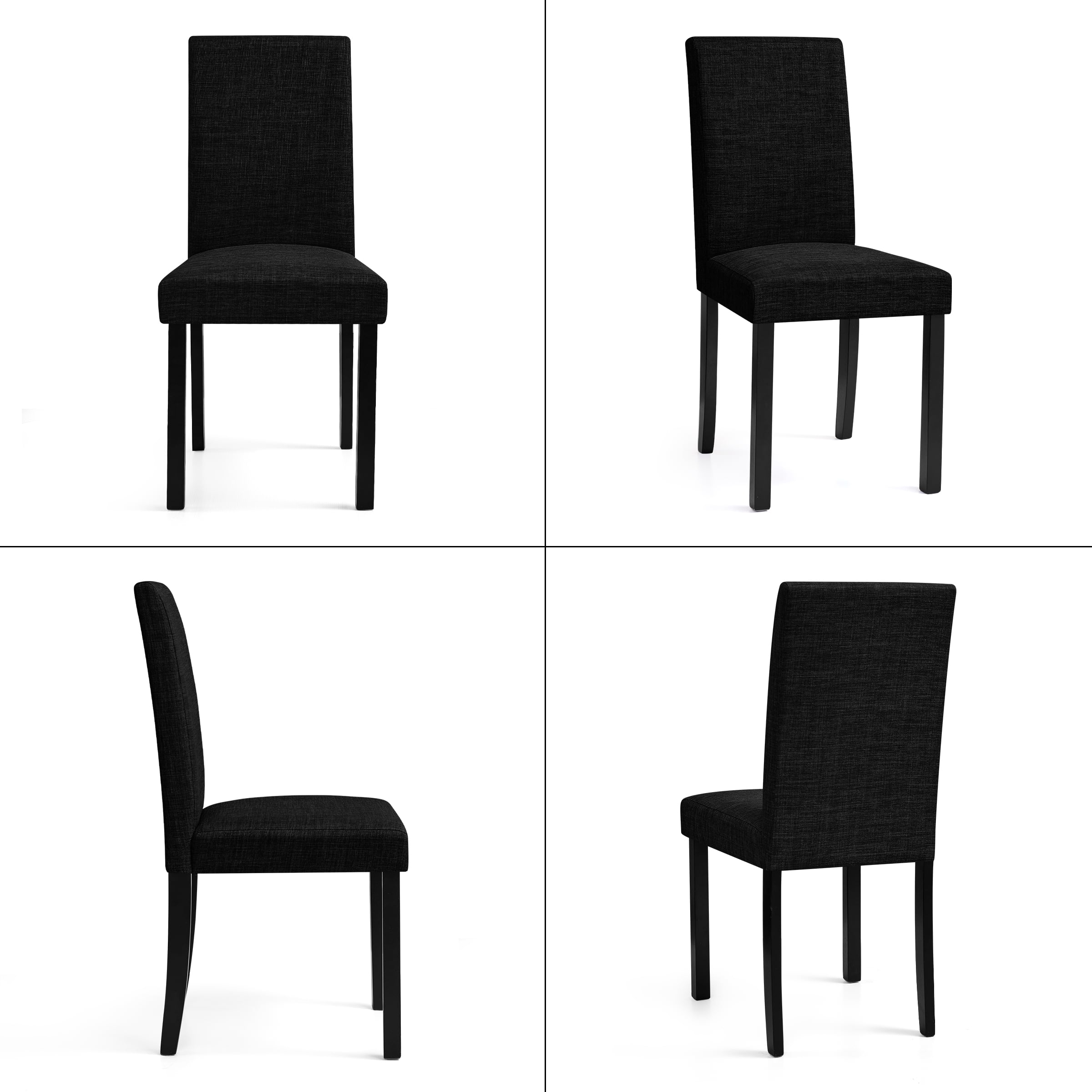 Set of 4 Upholstered Linen Fabric Dining Chairs with Solid Wood Legs for Kitchen Dining Room, Black
