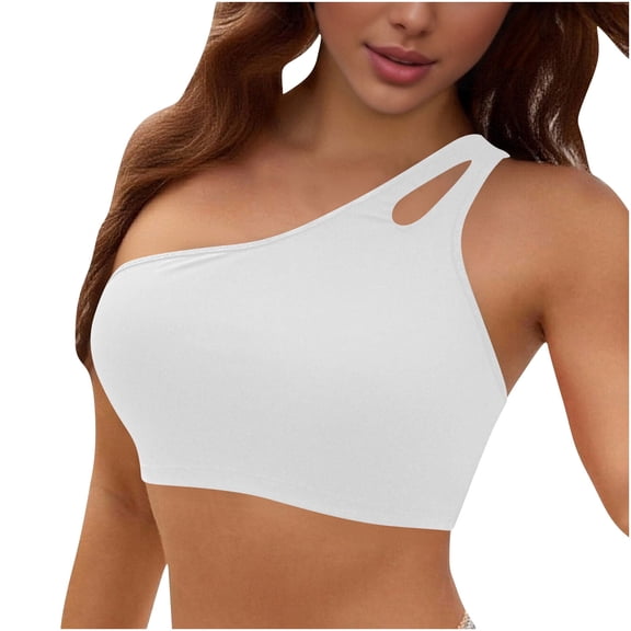 Dlentnea One Shoulder Sports Bras for Women Swimsuit Bikini Top Bathing Suits Full Coverage Swimwear Tops