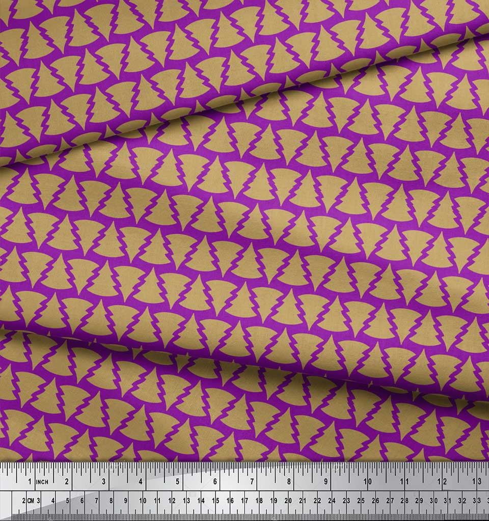 Soimoi Purple Moss Georgette Fabric Christmas Tree Print Sewing Fabric Yard 42 Inch Wide