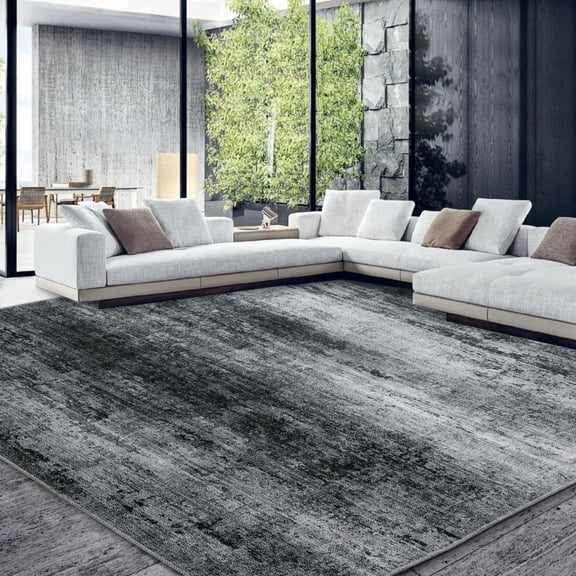 Modern Area Rug For Living Room Bedroom, Large Boho Floor Carpet With Non-Slip Backing For Indoor Office Dining Room, Abstract Home Deco Non-Shedding, Machine Washable, Black