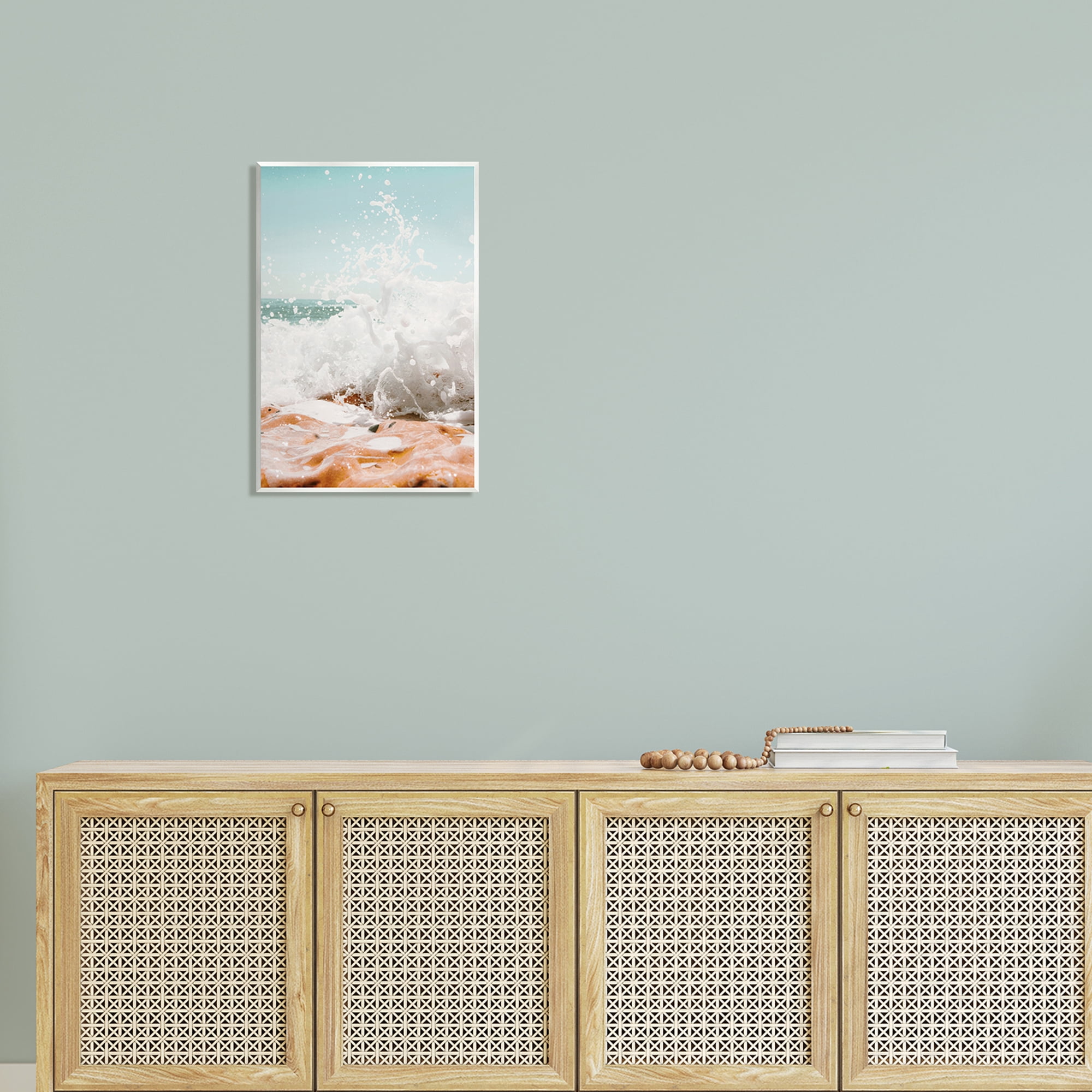 Stupell Splashing Sandy Beach Sea Foam Landscape Photography Wall Plaque Unframed Art Print Wall Art