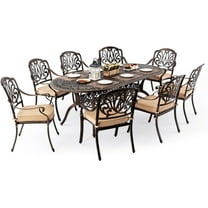 ATKELITION 9-Piece Cast Aluminum Outdoor Table and Chairs Patio Dining Set for 8 Include 87" Oval Table and 8 Chairs with Cushion and Umbrella Hole