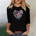 thumbnail image 2 of Charella Women's Floral Printed Tops Flower Graphic Tee Casual Crew Neck 3/4 Sleeve Shirts Loose Fit Clothes (XL, Black 3), 2 of 6