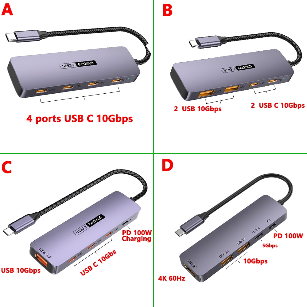 DOONJIEY 10Gbps USB3.2 Gen2 HUB USB C Splitter Hub 10Gb for PC Laptop MacBook Air/Pro iPhone 15/15 Plus/15 Pro Max Samsung S24 S23 Ultra