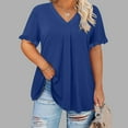 thumbnail image 2 of Fanxing Ladies Plus Size Tunic Shirts Blue Curvy V Neck T Shirts Pleated Tunics, 2 of 8