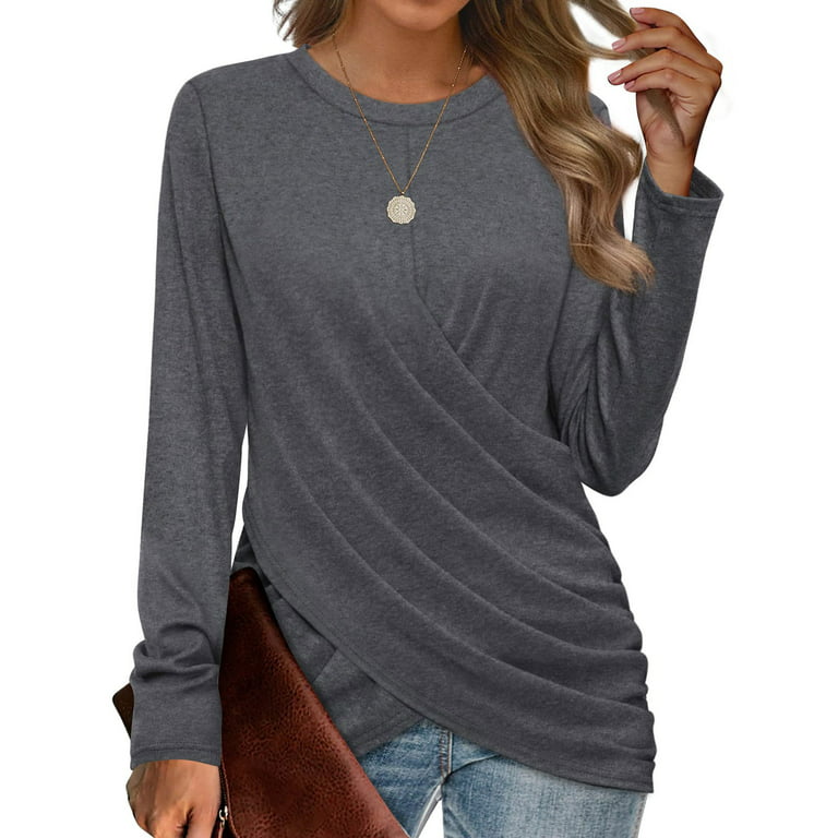 Womens Long Sleeve Tops Twist Front Tunic Tops To Wear With Leggings Womens  Long Sleeve Layering Shirt Shirt Shirts for Women Long Sleeve Undershirts