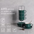 thumbnail image 2 of SWEEJAR Porcelain Cappuccino Cups with Saucers and Metal Stand,Espresso Cups for Specialty Coffee Drinks - Set of 4, 8 oz,Jade, 2 of 6