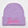 thumbnail image 1 of Gorro de punto con letras bordadas para otoño e invierno, bonito gorro rosa para mujer, gorro de lana cálido y resistente al viento para exteriores, 1 of 6