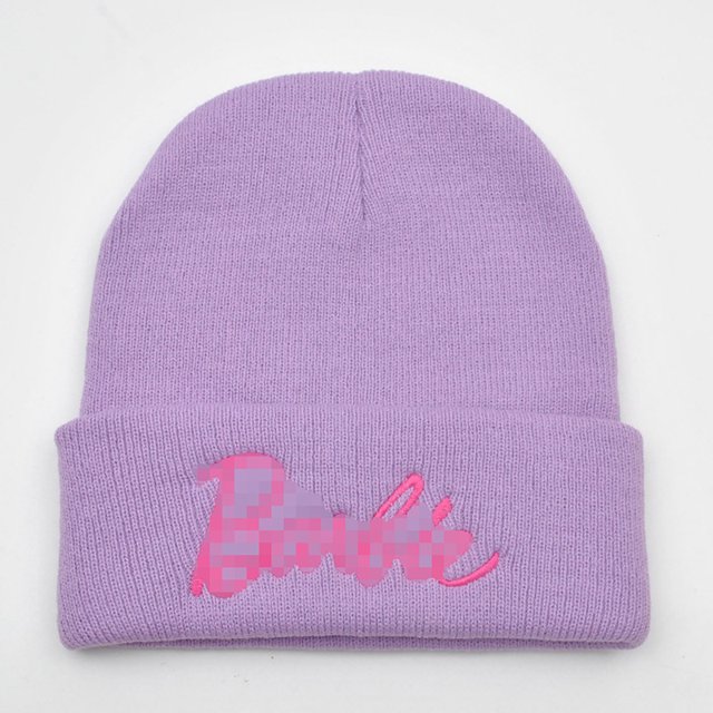 Gorro de punto con letras bordadas para otoño e invierno, bonito gorro rosa para mujer, gorro de lana cálido y resistente al viento para exteriores