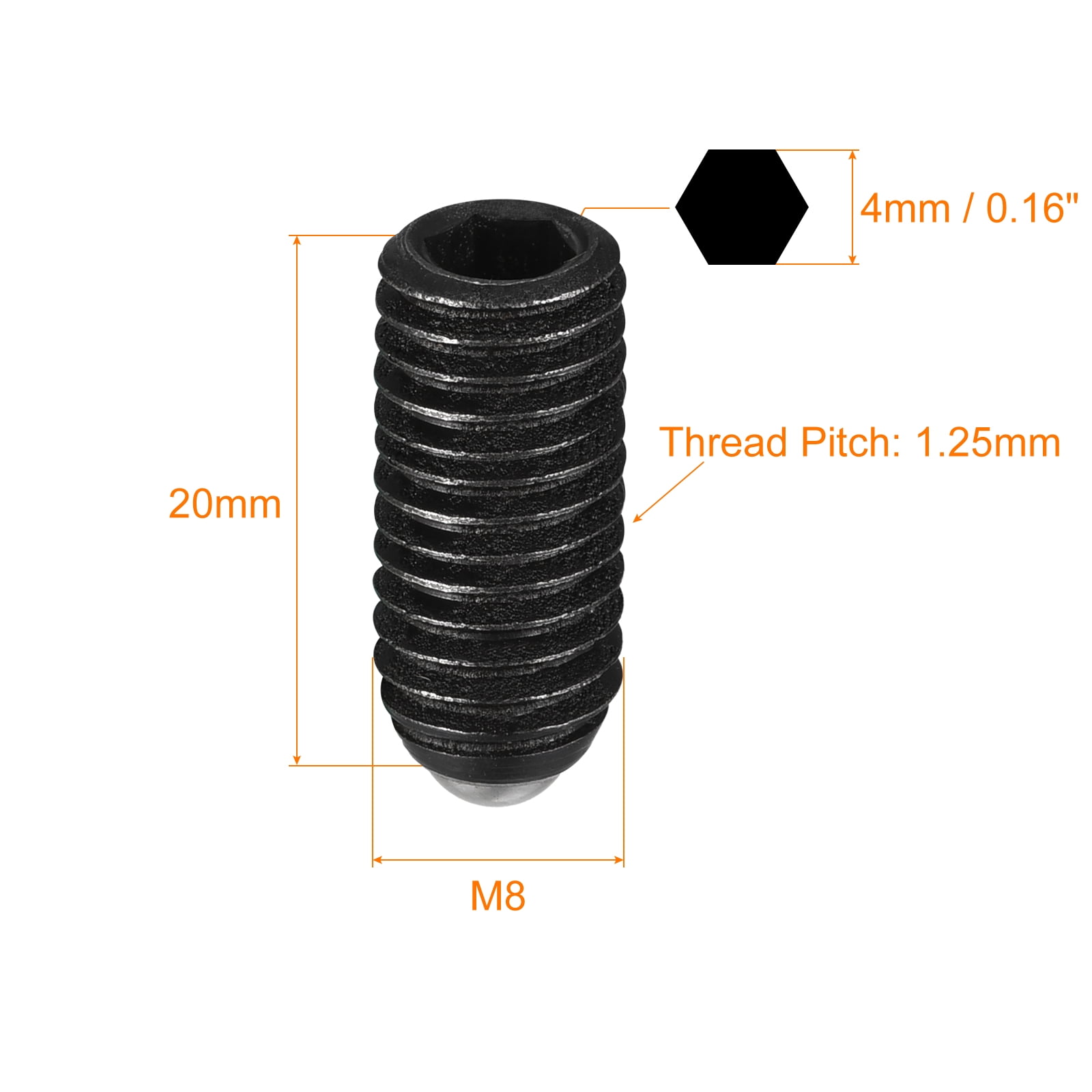 Unique Bargains High Carbon Steel Metric Spring Hex Socket Ball Point Set Screw  M8 x 20mm