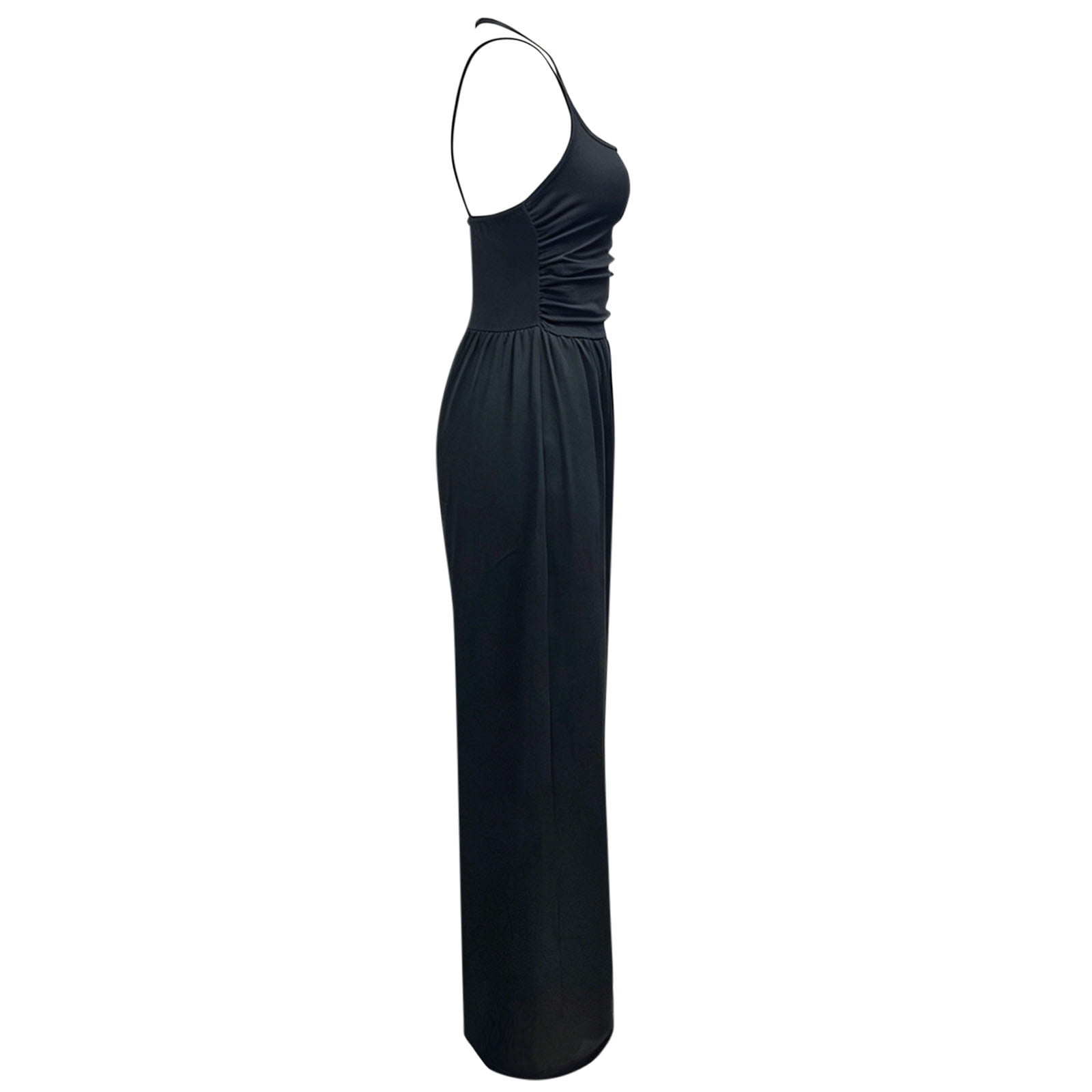 Dazajoo Casual Halter Jumpsuits for Women One Piece Spaghetti Strap Rompers Summer Sleeveless High Waist Jumpsuit,Blue,XL